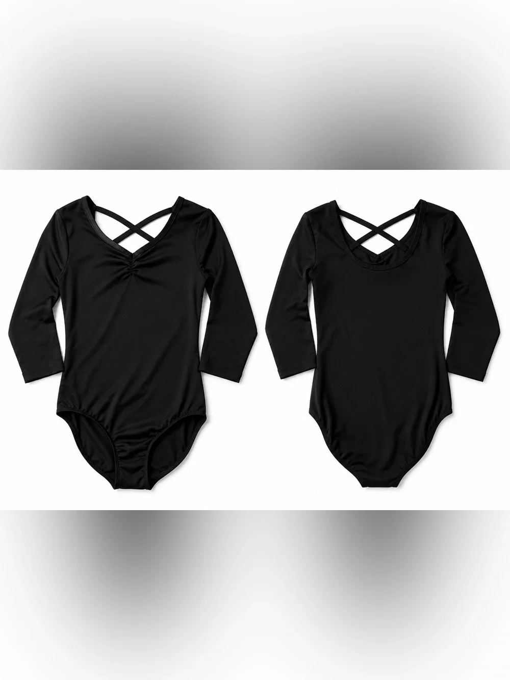 Danskin Now Girls Black Long Sleeve Dance Leotard Crisscross Back Size L (10–12)